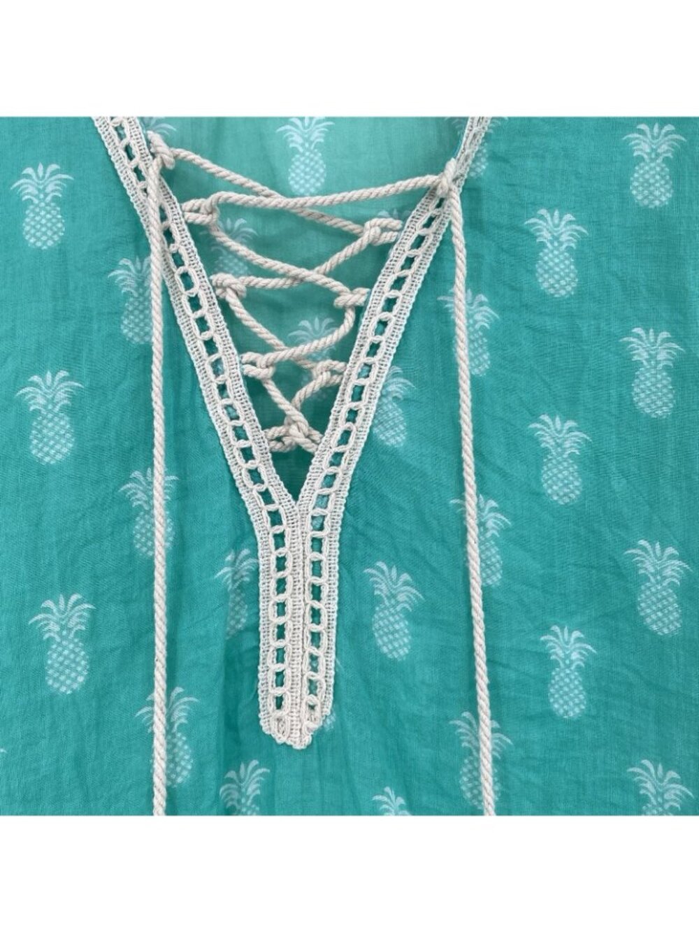 Z&L Europe Tassel Kaftan Swim Cover Up Pineapple Print BOHO Beach Size S/M - Picture 5 of 13